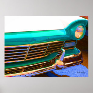 classic car  headlight grill saturated colour poster