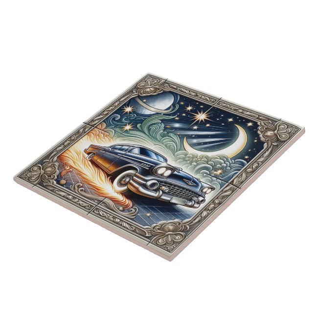 Classic Car Journeys Through Cosmic Night Tile (Side)