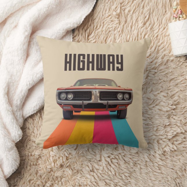 Classic Car on Highway Cushion (Blanket)