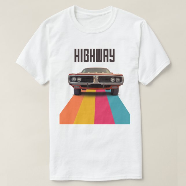 Classic Car on Highway T-Shirt (Design Front)