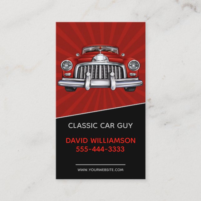 Classic Car Red Black Modern Abstract Photo Business Card (Front)