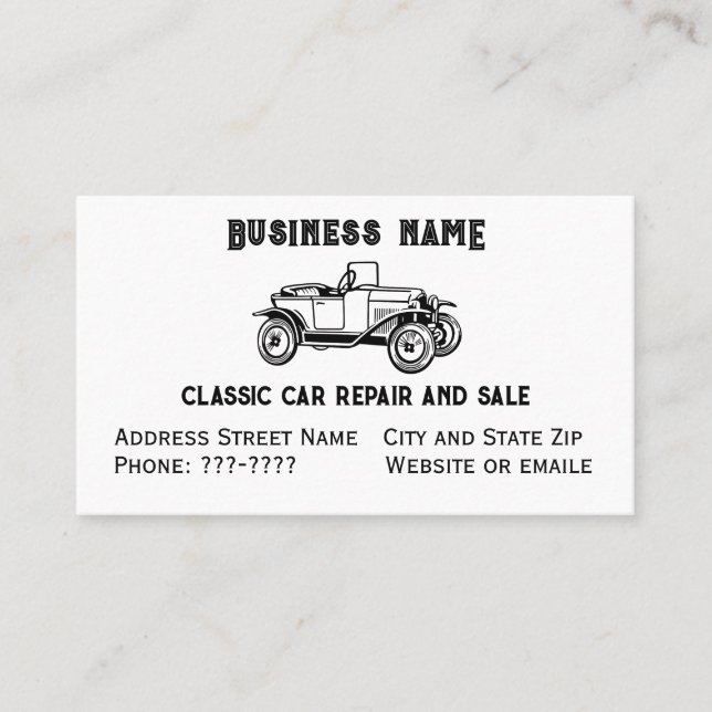 Classic car repair and sale Business Card (Front)