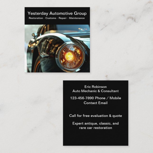 Classic Car Restoration Mechanic Business Cards (Front/Back)