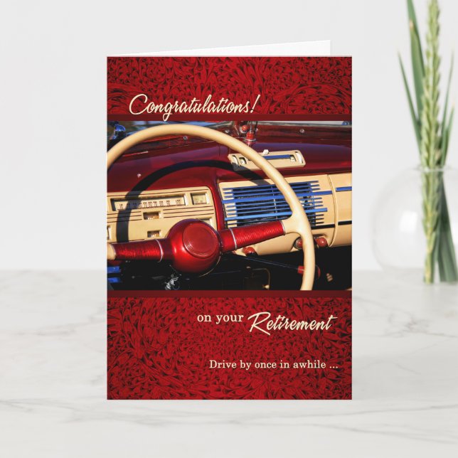Classic Car Retirement Congratulations in Red Card (Front)