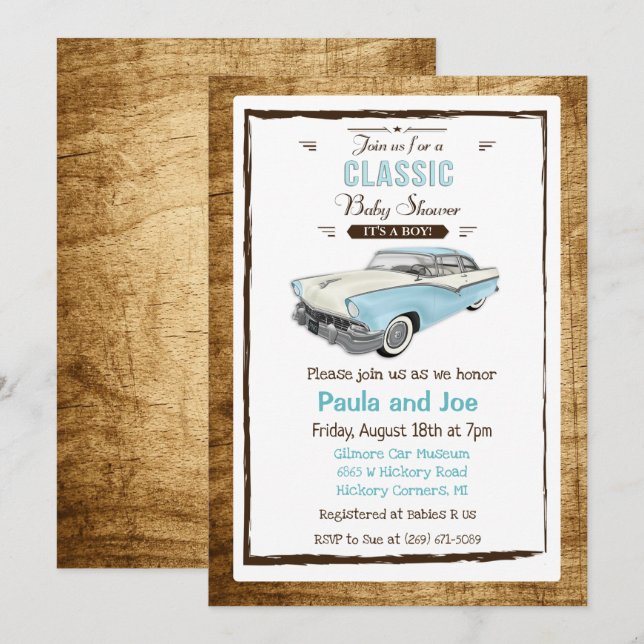 Classic Car Retro Baby Shower Invitation (Front/Back)