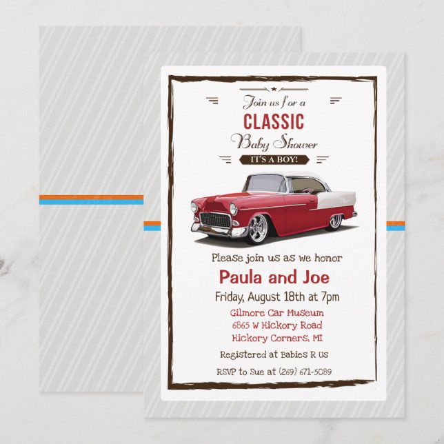 Classic Car Retro Baby Shower Invitation (Front/Back)