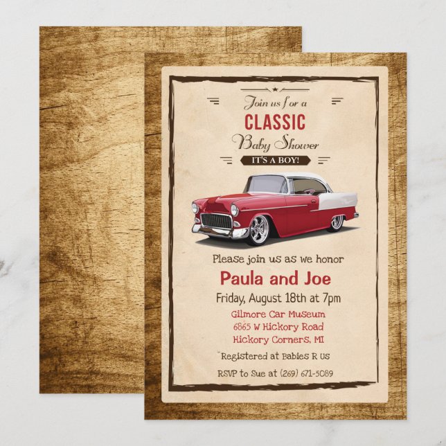 Classic Car Retro Baby Shower Invitation (Front/Back)