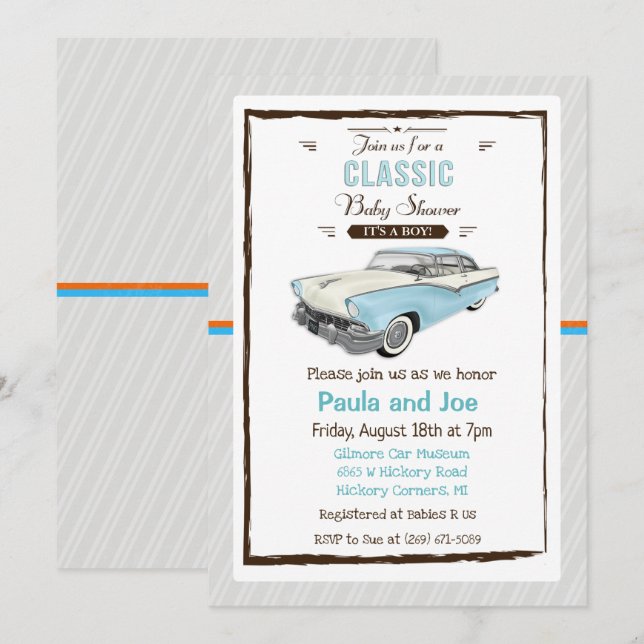 Classic Car Retro Baby Shower Invitation (Front/Back)
