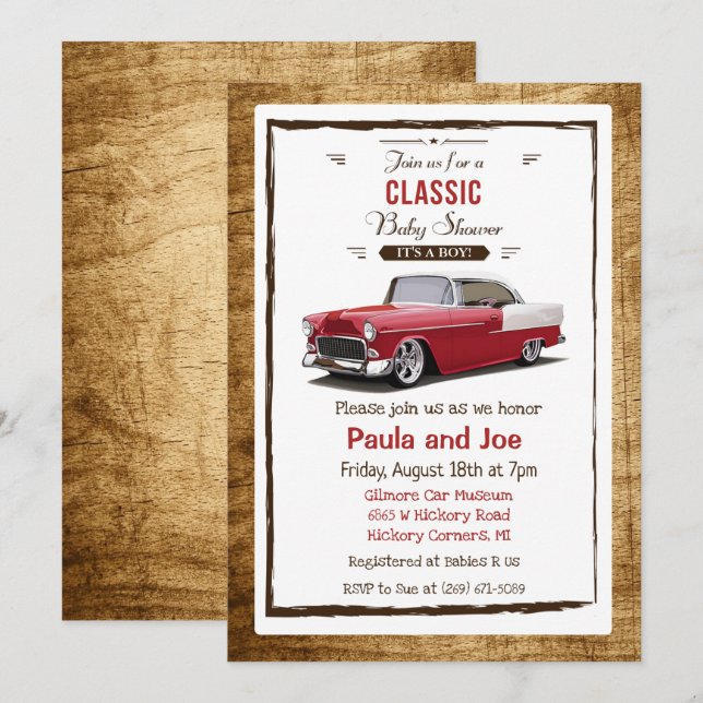 Classic Car Retro Baby Shower Invitation (Front/Back)