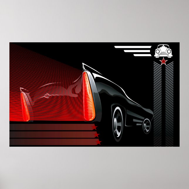 Classic Car Retro Design Poster - Black & Red (Front)