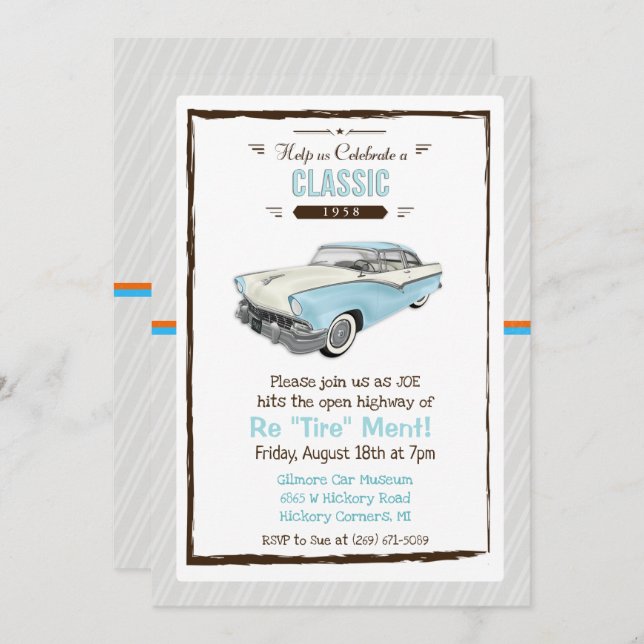 Classic Car Retro Retirement Invitation (Front/Back)