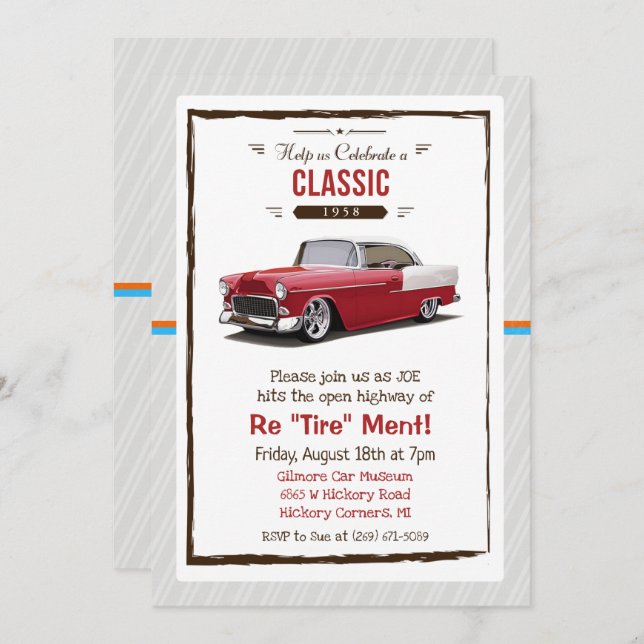 Classic Car Retro Retirement Invitation (Front/Back)