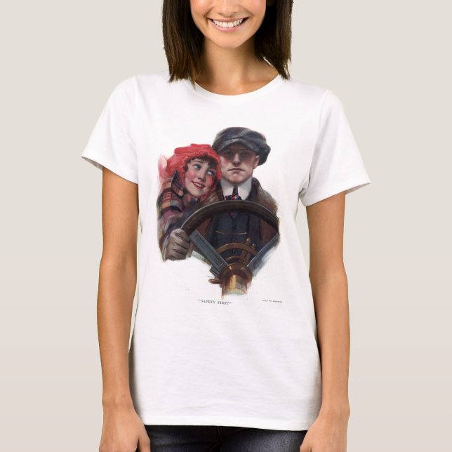 Classic car romantic winter vintage illustration T-Shirt (Front)