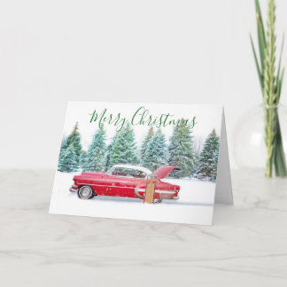 Classic Car Snow Scene Christmas Card