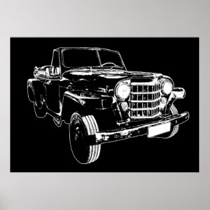Classic car stencil style graphic poster
