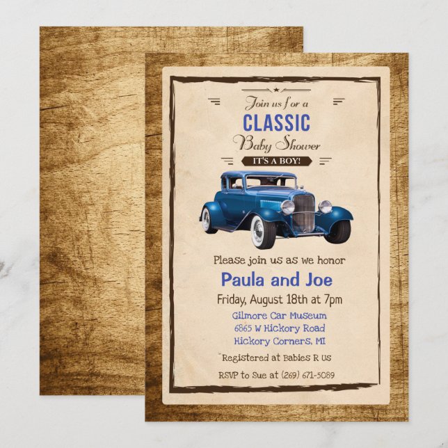 Classic Car Vintage Baby Shower Invitation (Front/Back)