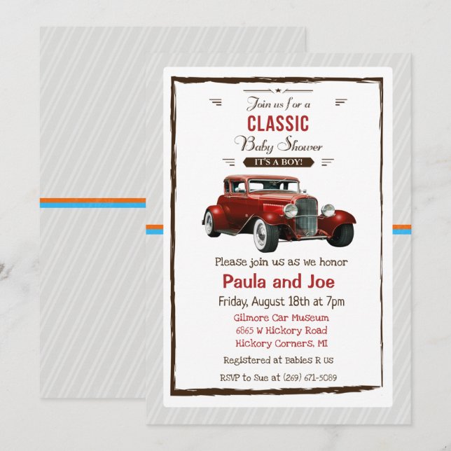 Classic Car Vintage Baby Shower Invitation (Front/Back)