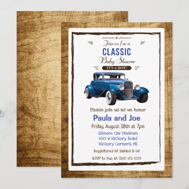 Classic Car Vintage Baby Shower Invitation (Front/Back)