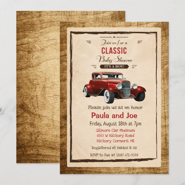 Classic Car Vintage Baby Shower Invitation (Front/Back)