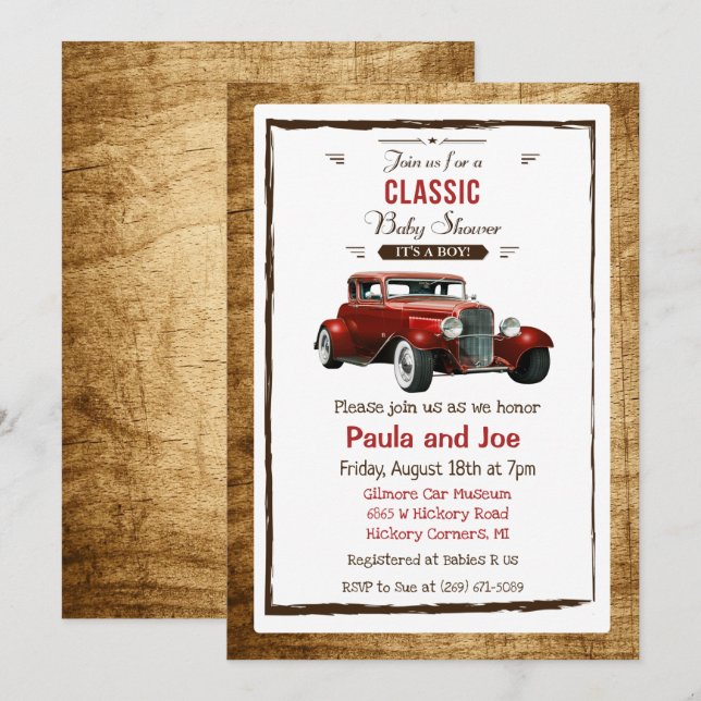 Classic Car Vintage Baby Shower Invitation (Front/Back)