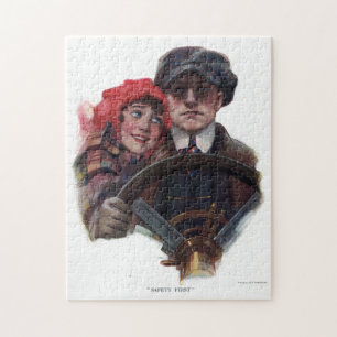 Classic car vintage  romantic winter  illustration jigsaw puzzle