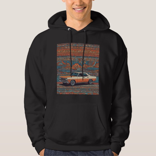 Classic Car with abstract desert landscape  Hoodie (Front)