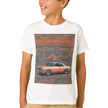 Classic car with blue and orange pattern