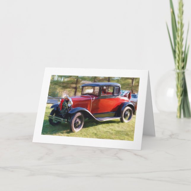 Classic Car with Christmas Wreath Holiday Card (Front)