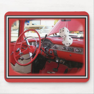 Classic car with dice mouse mat