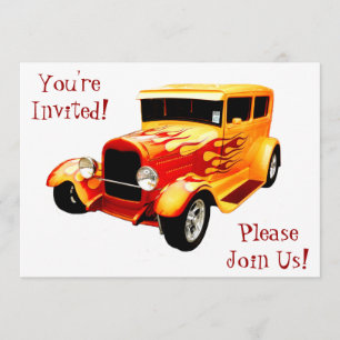 Classic Car with Flames Retirement  Invitation