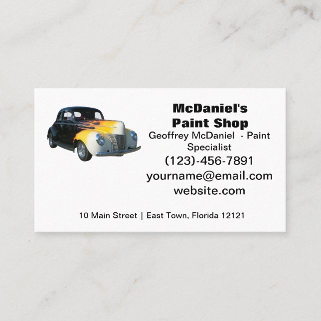 Classic Car With Yellow Red Flames Business Card (Front)