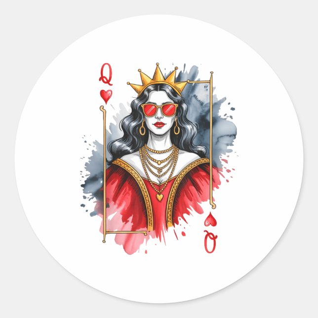 Classic Card Hearts Valentines Queen Classic Round Sticker (Front)