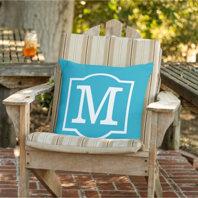 Classic Caribbean Blue Custom Monogram Letter Outdoor Cushion (Chair)