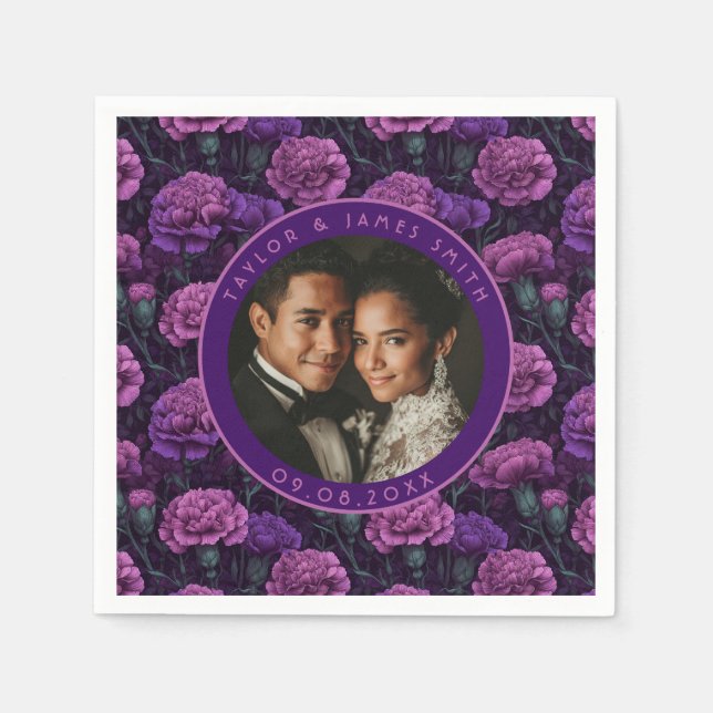 Classic Carnation Accent Vintage Wedding Napkin (Front)