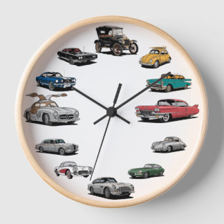 Classic cars cartoon style clock