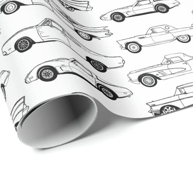 Classic cars in black design wrapping paper (Roll Corner)
