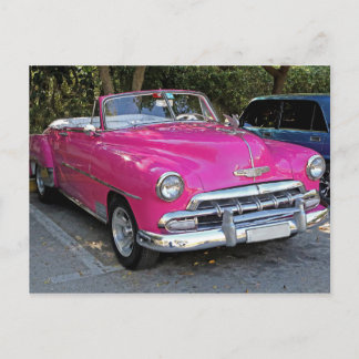 Classic Cars of Cuba Hot Pink Convertible Postcard