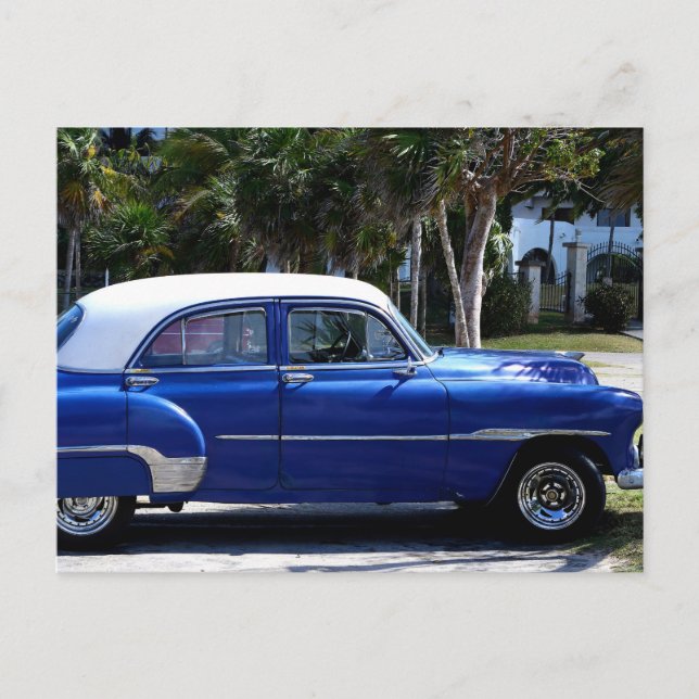 Classic Cars of Cuba Marine Blue Taxi Postcard (Front)