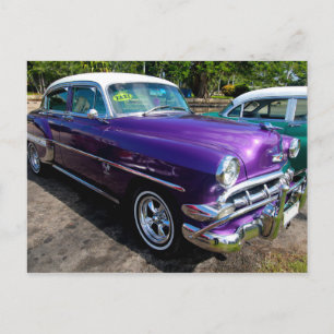 Classic Cars of Cuba Purple with White Hardtop Postcard