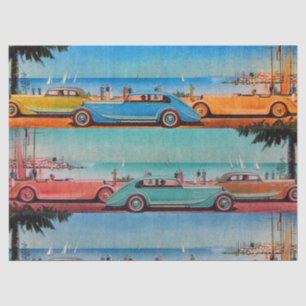 CLASSIC CARS ON THE SEASIDE ROAD TISSUE PAPER