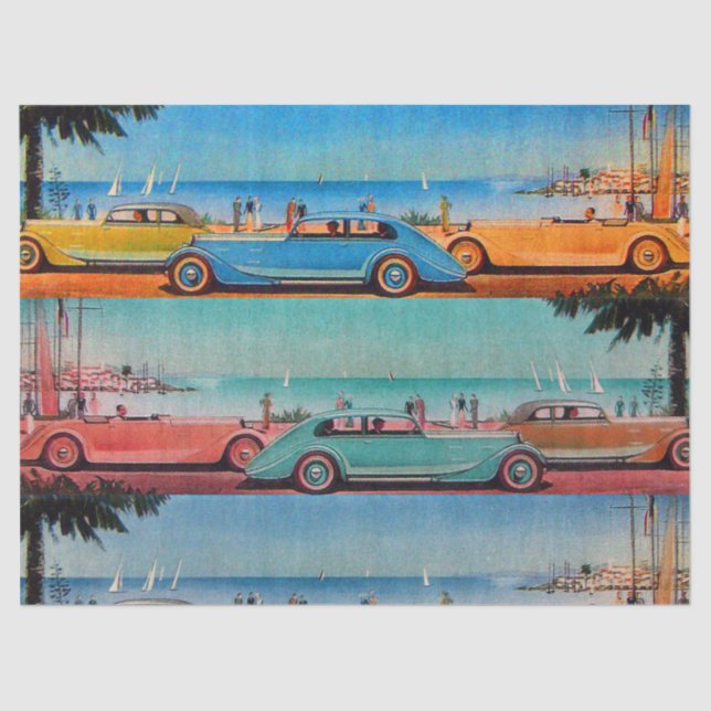 CLASSIC CARS ON THE SEASIDE ROAD TISSUE PAPER (Front)