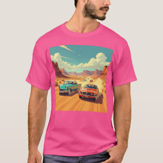 classic cars racing in the desert desing vintage T-Shirt