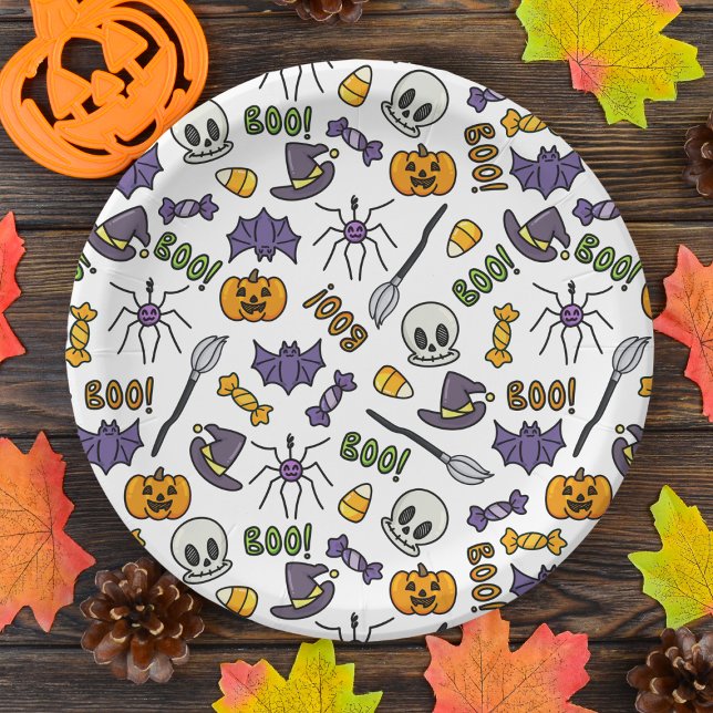Classic Cartoon Kids Halloween Party Paper Plate (Make your kids' Halloween party memorable with our Halloween classic cartoon-themed paper plates)