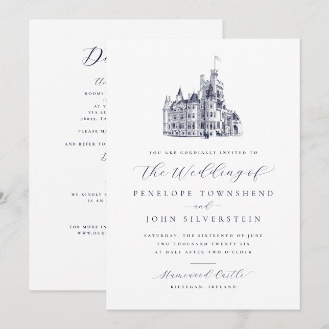 Classic Castle Illustration Double Sided Wedding Invitation (Front/Back)