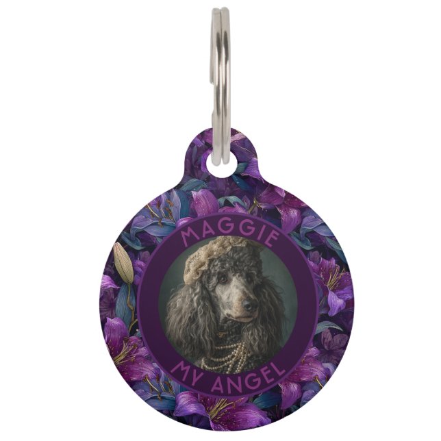 Classic Cat Dad Gift Lilies Pattern Pet Tag (Front)