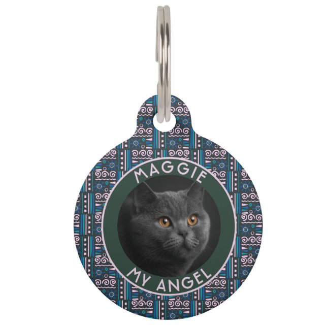 Classic Cat Mum Gift Ethnic Pattern Pet Tag (Front)