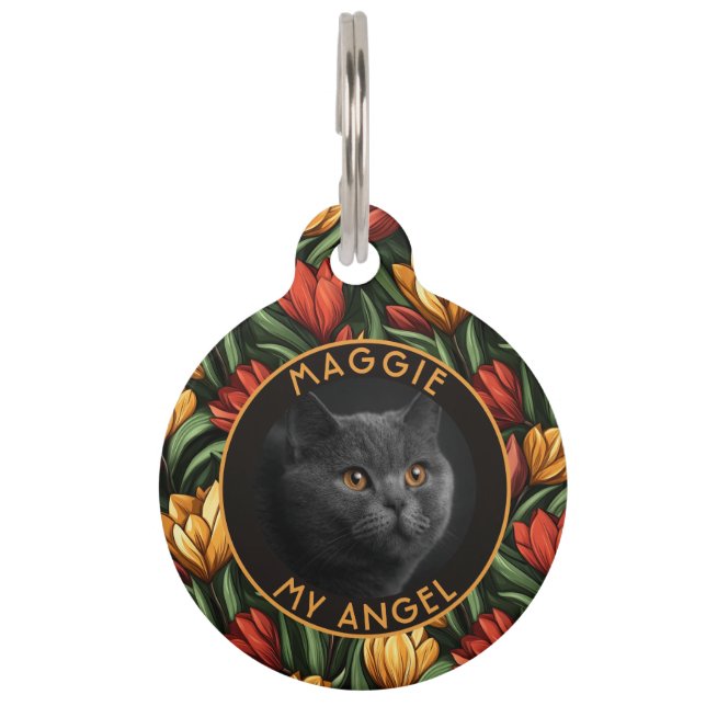 Classic Cat Owner Gift Tulip Print Pet Tag (Front)