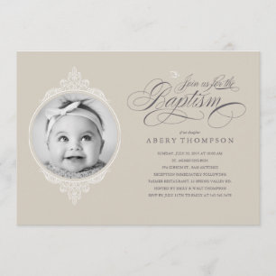 Classic Catholic Baptism Photo Invitations