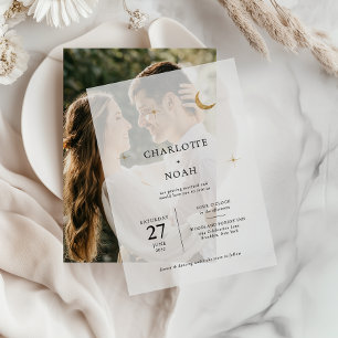 Classic Celestial Gold Moon Stars Wedding Vellum Invitations