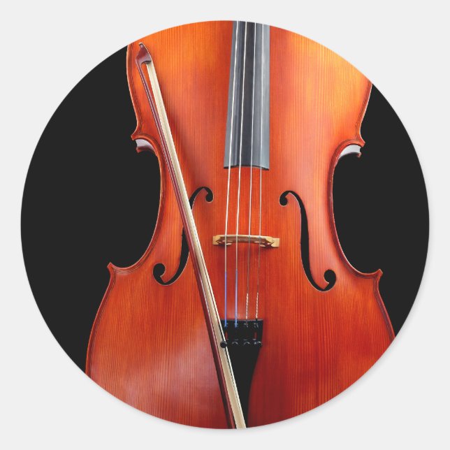 Classic cello on black round sticker (Front)